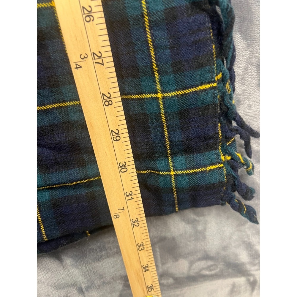 Unbranded Plaid Wrap Kilt Skirt Womens 34 Waist Navy Green Fringed Midi Academia - Picture 3 of 8
